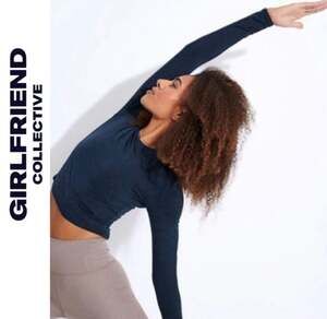 NWT Girlfriend Collective Long Sleeve Cropped Crew Neck Reset Tee Deep Heathered